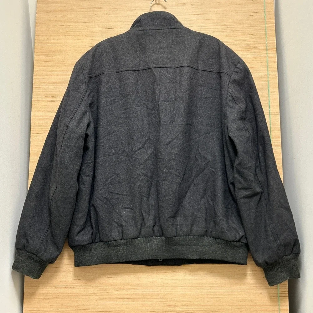 London Fog Mens Wool Blend Bomber Jacket Charcoal Gray Mock Neck XL